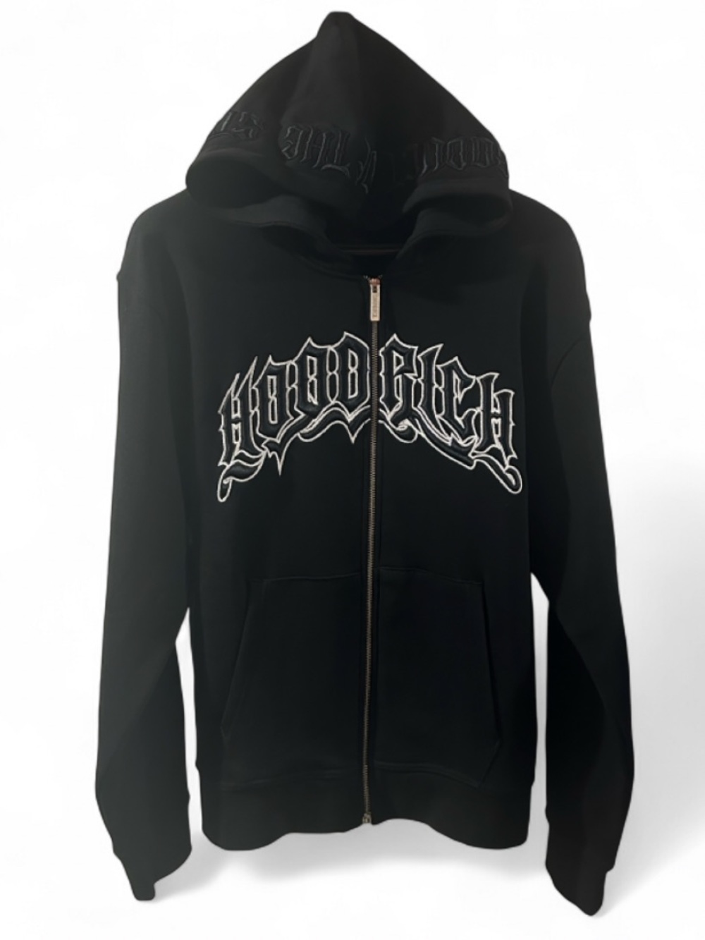 Hoodrich Black Hooded Zip-Up Embroidered Sweatshirt Size Men’s Large (NWT)